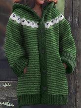 Load image into Gallery viewer, Vintage Sheep Striped Cozy Knit Hooded Cardigan