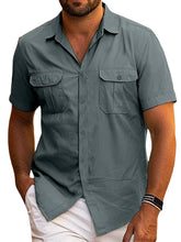 Load image into Gallery viewer, Men's Summer Breathable Double Pocket Solid Color Casual Short Sleeve Shirt