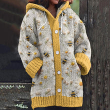 Load image into Gallery viewer, Daisy Bee Embroidery Art Print Cozy Knit Hooded Cardigan