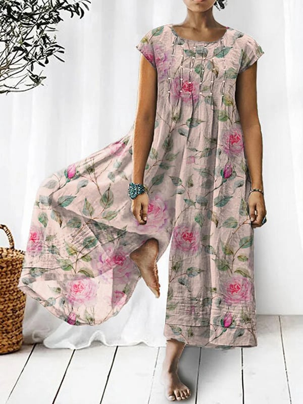 Women's Retro Art Print Casual Jumpsuit