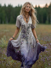 Load image into Gallery viewer, Women's Bohemian Floral Art Gradient Linen Maxi Dress