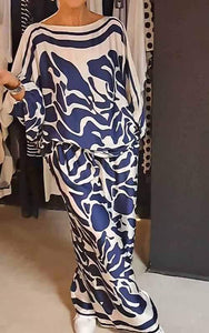 Women's Round Neck Printed Satin Suit