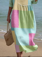 Load image into Gallery viewer, Women's Casual  Round Neck Mid Sleeve Print Cotton and Linen Dress