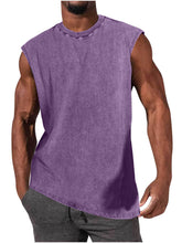 Load image into Gallery viewer, Men's 100% Cotton Washed And Distressed Vintage Round Neck Sleeveless Sports Tank Top