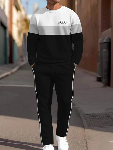 Men's Simple Colorblock Round Neck Casual Sports Set 0144