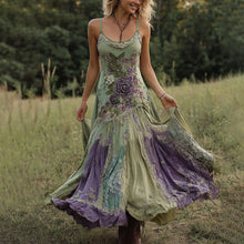 Load image into Gallery viewer, Vintage Classy Gradient Purple Lavender And Floral Embroidered Linen Suspender Long Dress