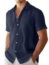 Load image into Gallery viewer, Men's summer solid color imitation linen casual and comfortable short-sleeved shirt