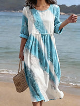 Load image into Gallery viewer, Women's Casual  Round Neck Mid Sleeve Print Cotton and Linen Dress