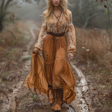 Load image into Gallery viewer, Women's Retro V-neck Country Pastoral Linen Style Long-sleeve Casual Maxi Long Dress