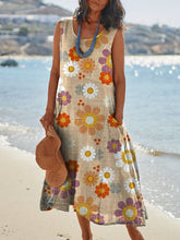 Load image into Gallery viewer, Women's Elegant Flowers Art Print Casual Pocket Pinafore Linen Dress