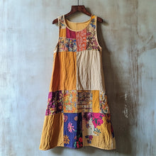 Load image into Gallery viewer, Vintage Boho Patchwork Linen Tank Dress ba01