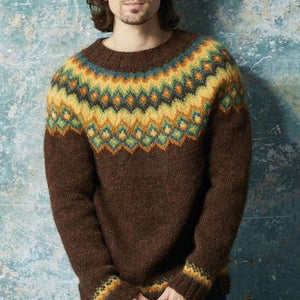 Men'S Vintage Knitted Jacquard Crew Neck Sweater