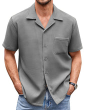 Load image into Gallery viewer, Men's Cuban Collar Pocket Waffle Basic Simple Everyday Casual Shirt