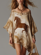 Load image into Gallery viewer, Retro Bohemian Style Top With Horse Print And Batwing Sleeves
