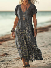 Load image into Gallery viewer, Women's Western Inspired Print Linen Blend Vintage Dress