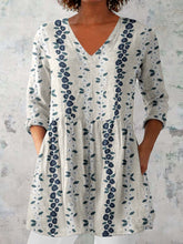 Load image into Gallery viewer, Women's Elegant Floral Pattern Round Neck Cotton and Linen Top