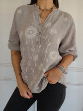 Load image into Gallery viewer, Women's Art Print Casual Cotton And Linen Henry Collar Shirt
