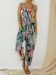 Women's Retro Abstract Printed Camisole Jumpsuit