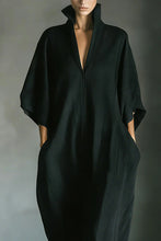Load image into Gallery viewer, Women's Black Cotton Blend Fabric Oversized Kimono-Sleeve Maxi Dress With Pockets