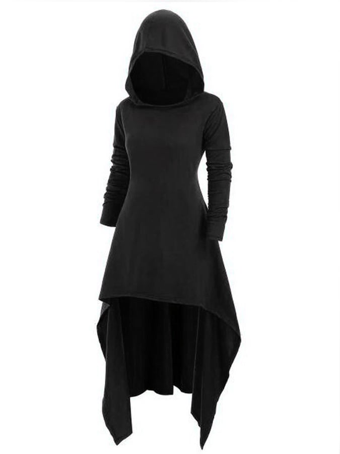 Gothic Solid Color High Low Cape Hoodie