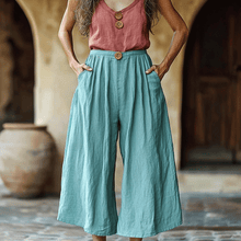 Load image into Gallery viewer, Women's Solid Linen Cropped Wide-leg Casual Trouser Pants