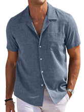 Load image into Gallery viewer, Men's Cuban Collar Cotton And Linen Pocket Basic Casual Shirt