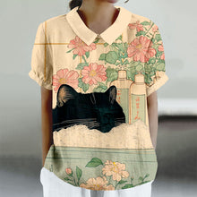 Load image into Gallery viewer, Vintage Black Cat In A Bathtub Japanese Art Linen Shirt