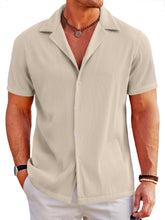 Load image into Gallery viewer, Men's Casual Solid Color Ribbed Cuban Collar Short-sleeved Shirt