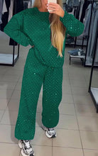 Load image into Gallery viewer, Women's Casual Round Neck Diamond Hooded Two Piece Suit