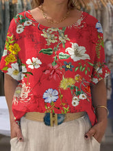 Load image into Gallery viewer, Women's Vintage Lovely Floral Art Print Front And Back Wear Short Sleeve Cotton Shirt