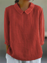 Load image into Gallery viewer, Women&#39;s Solid Color Casual Cotton And Linen 3/4 Sleeve Shirt