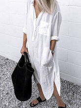 Load image into Gallery viewer, Women&#39;s Casual Pure Color Cotton Shirt Dress