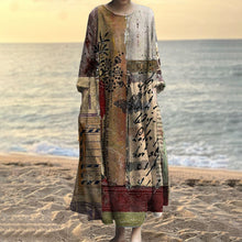 Load image into Gallery viewer, Vintage Japanese Patchwork Pattern Women's Linen Maxi Dress