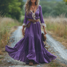 Load image into Gallery viewer, Women's Vintage V-neck Linen Long-sleeve Maxi Long Dress