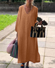 Load image into Gallery viewer, Casual Vintage Pure Color V Neck Linen Cotton Dress