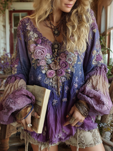 Load image into Gallery viewer, Classy Vintage Floral Splicing Cotton And Linen Long Sleeve Shirt
