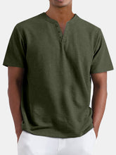 Load image into Gallery viewer, Men's Summer Solid Color Henley Short Sleeve T-shirt