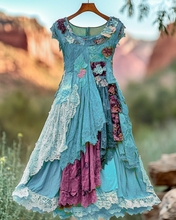 Load image into Gallery viewer, Vintage Floral Embroidered Lace Patchwork Dress b034