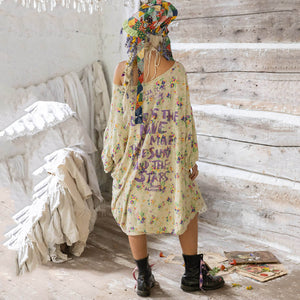 Flora Cat Art Cotton Blend Midi Dress