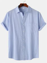 Load image into Gallery viewer, Men's Cotton And Linen Striped Texture Comfortable Pocket Daily Short-sleeved Shirt