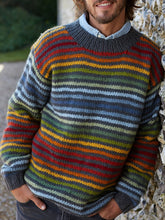 Load image into Gallery viewer, Vintage Rainbow Stripe Knit Jacquard Crew Neck Sweater（Unisex）