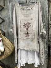 Load image into Gallery viewer, Vintage Tree Embroidered Frayed Fiber Art Linen Blend Tunic