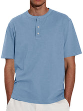 Load image into Gallery viewer, Men's Solid Color Short Sleeve Crew Neck Henley Shirt