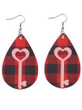 Load image into Gallery viewer, Valentine's Day Black Red Plaid Love Peach Heart Key Earrings