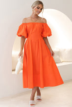 Load image into Gallery viewer, Everyday Orange Off The Shoulder Puff Sleeve Midi Dress