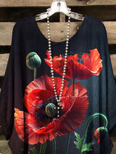 Load image into Gallery viewer, Women's Red Poppy Floral Art Casual Cotton Top