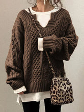 Load image into Gallery viewer, Casual Knit V Neck Linen Pattern Sweater