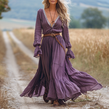 Load image into Gallery viewer, Women's Vintage Pastoral Style V-neck Linen Long-sleeve Maxi Long Dress