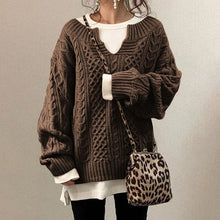 Load image into Gallery viewer, Casual Knit V Neck Linen Pattern Sweater
