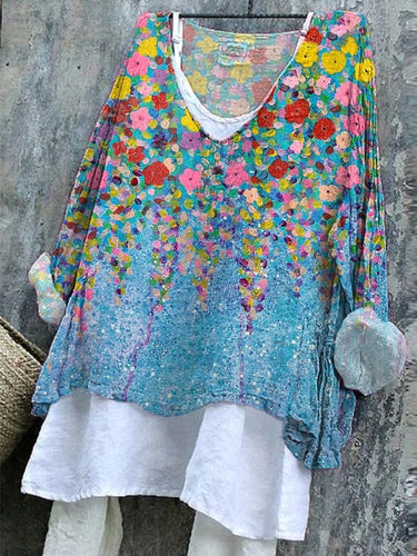 Women's Floral V Neck Casual Top